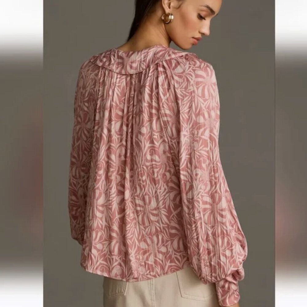 Florence Balducci Anthropologie Femme Blouse Collared Long Sleeve Top Pink Large - Picture 6 of 13